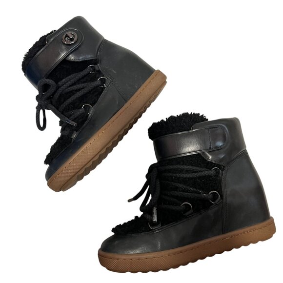 Coach wedge boots Monroe Shearling size 8 black leather high heel booties - Picture 6 of 16